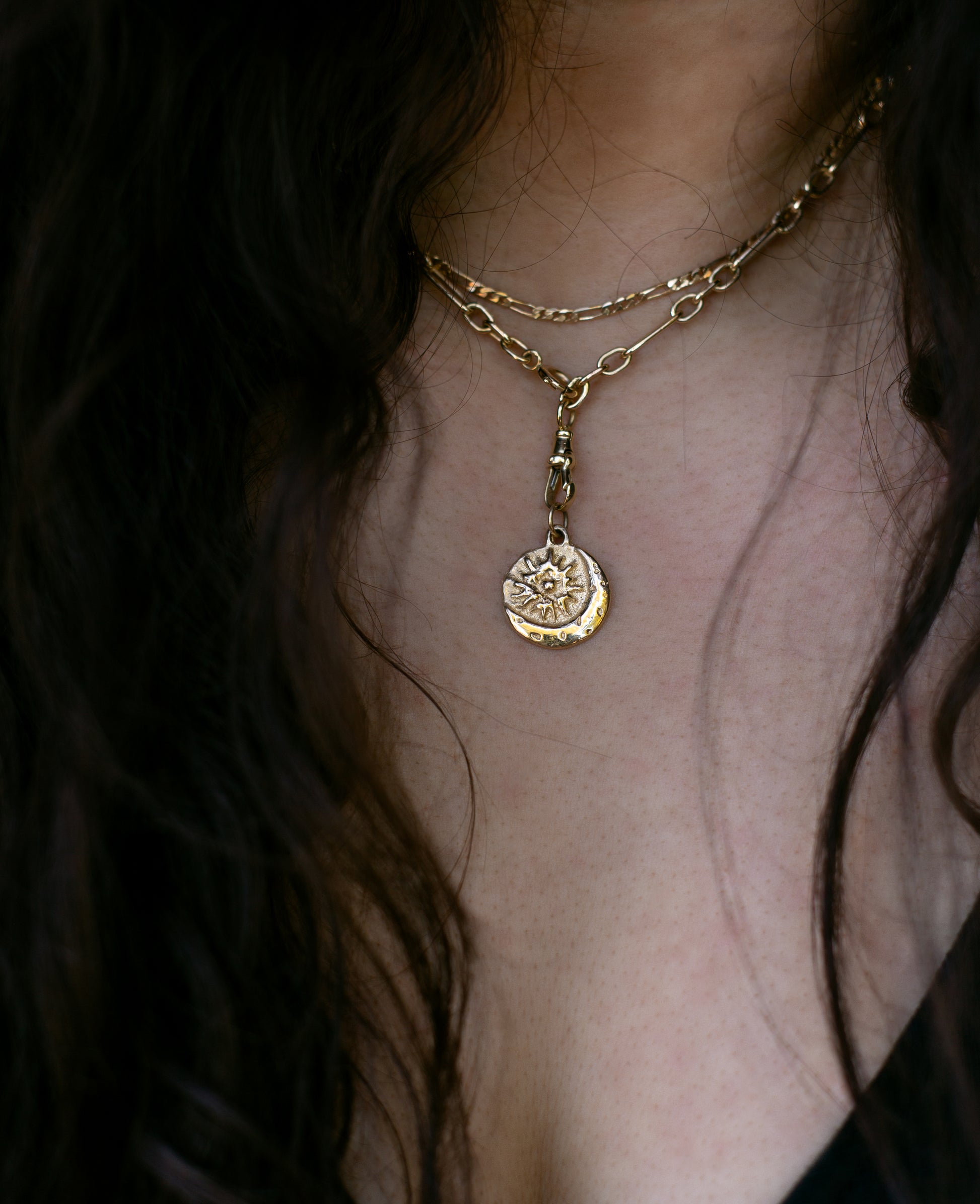 solid gold pendant moon with sun