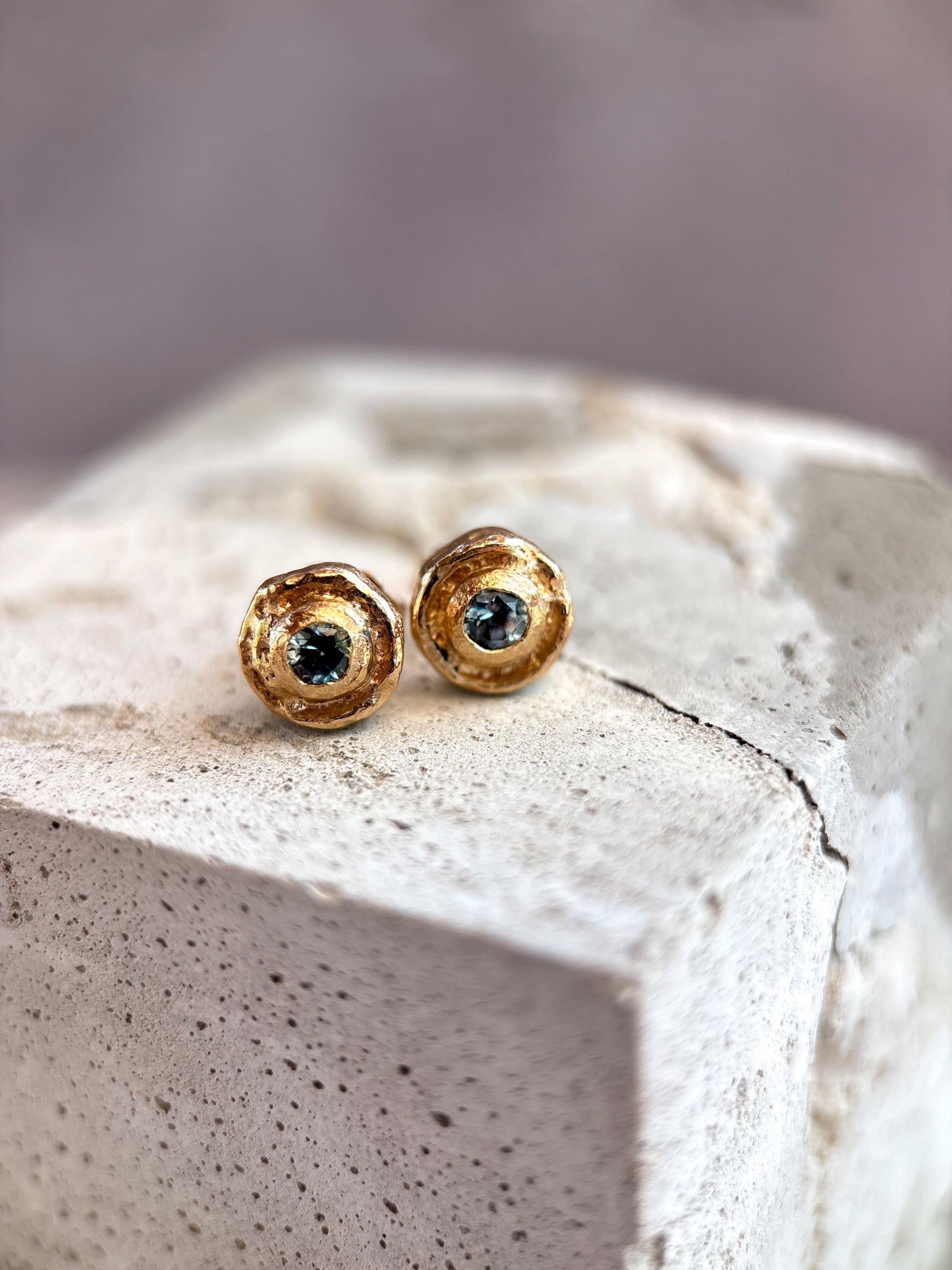 solid gold sapphire bezel studs