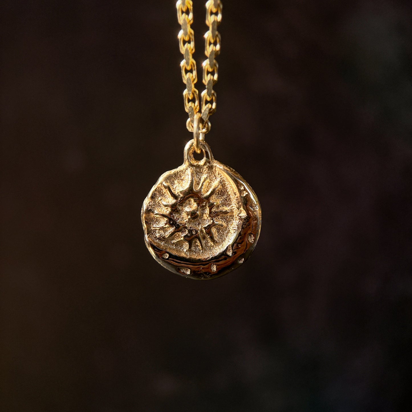 solid yellow gold pendant with moon and sun design ancient relic
