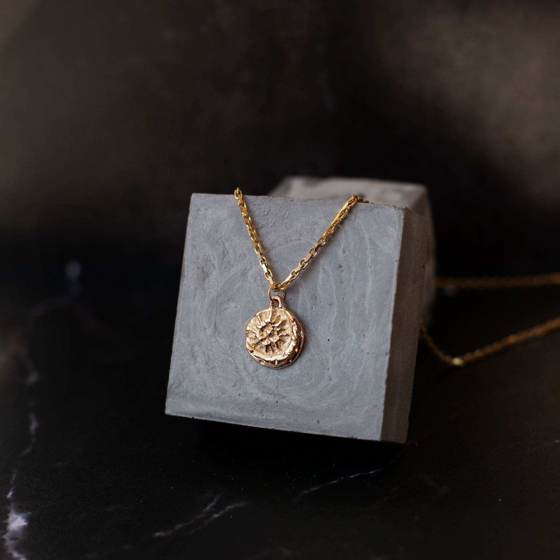 solid yellow gold pendant with moon and sun design ancient relic